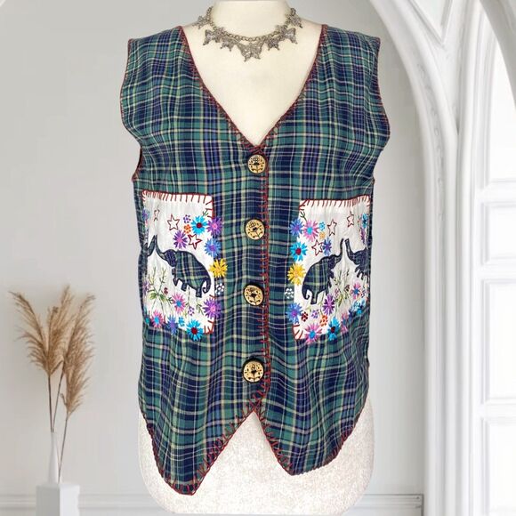 Early 2000's Bohemian Boho Patchwork Retro Eclectic Maximalist Cotton Vest M - Picture 1 of 7